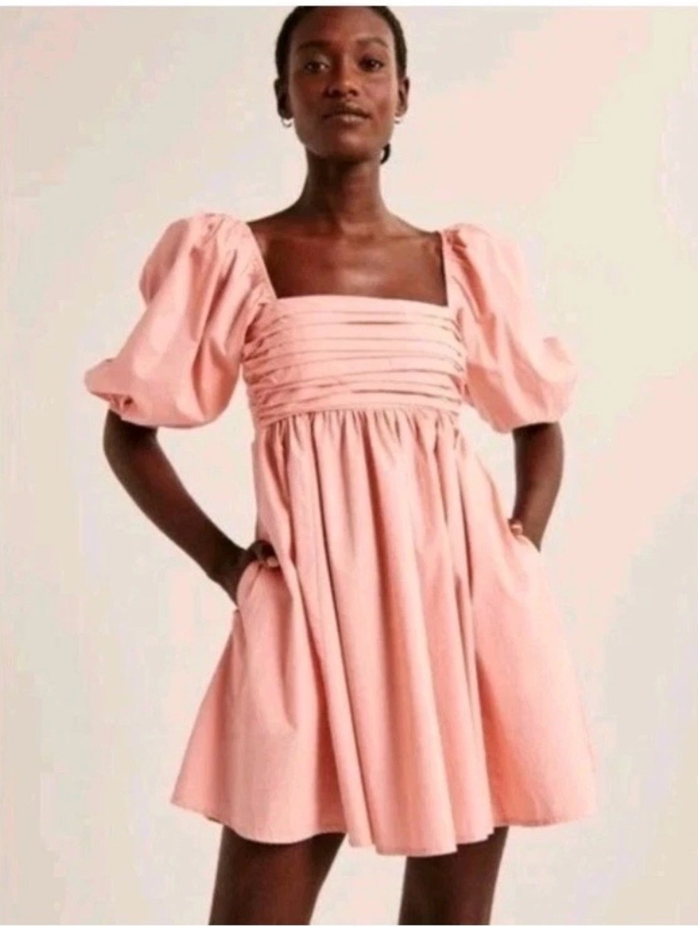 Abercrombie & Fitch Emerson Dress Womens XS Pink Puff Sleeve Mini Poplin Pockets